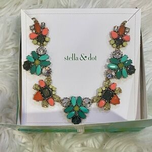 Stella & Dot Elodie Necklace Floral Statement Multi Color Rhinestone N438G New
